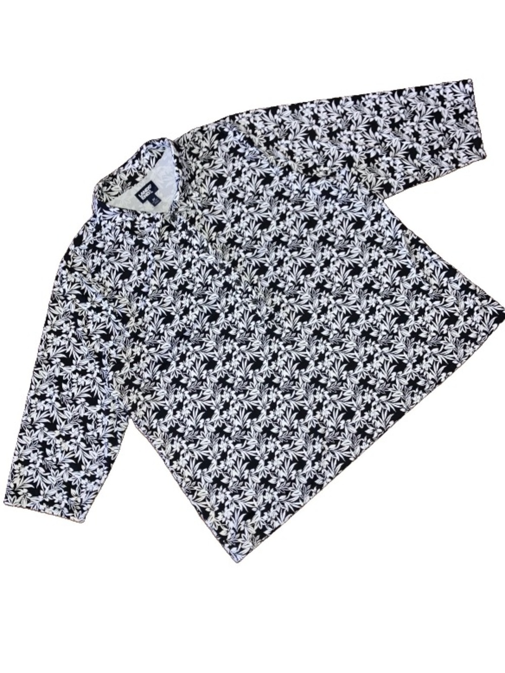Lands End 2X/20/22 Polo Shirt Black White Floral Stretch Active 3/4 Sleeve Tunic